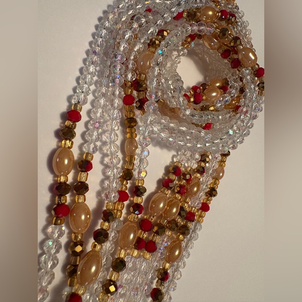 “RUBY” Advanced Elegant Iridescent Clear, Gold & Red Waistbeads 3rd Stage tie on - Picture 3 of 7